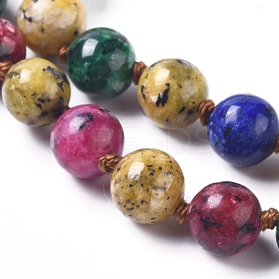 Dyed Natural Sesame Jasper/Kiwi Jasper Beaded Necklaces NJEW-P249-B01-1