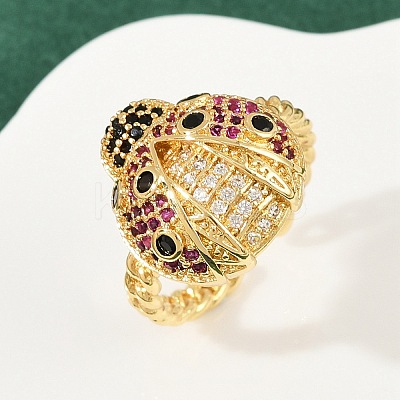 Brass Micro Pave Colorful Cubic Zirconia Cuff Rings RJEW-P155-03G-1