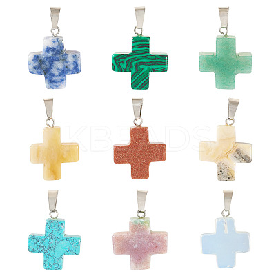 18Pcs 9 Styles Mixed Gemstone Pendants G-TA0002-32-1