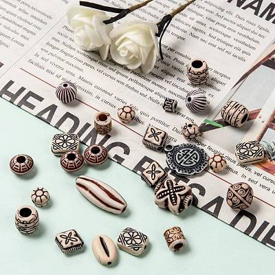 Mixed Antique Style Acrylic Beads MACR-R546-01-1