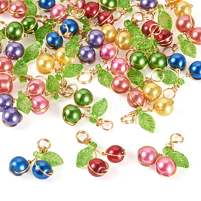 28Pcs 7 Colors Baking Paint Pearlized Glass Pendants PALLOY-TAC0184-1