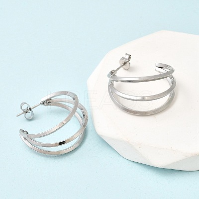 Triple C-Shaped 201 Stainless Steel Stud Earrings EJEW-Z151-09P-1
