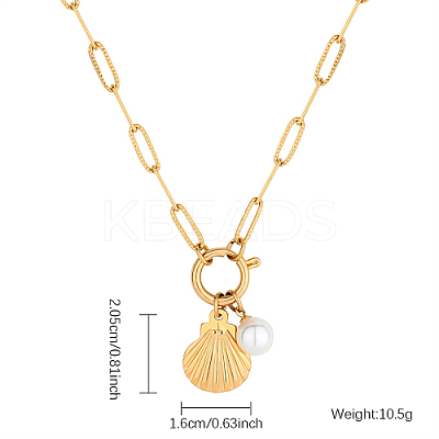 304 Stainless Steel Shell & Imitation Pearl Pendant Necklaces LS-HT9511-3-1