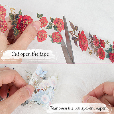 2Rolls 2 Colors Flower Pattern Planner Stickers PET Adhesive Tape DIY-CN0001-42A-1