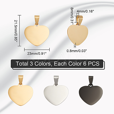 18Pcs 3 Colors 201 Stainless Steel Pendants STAS-GA0001-43-1