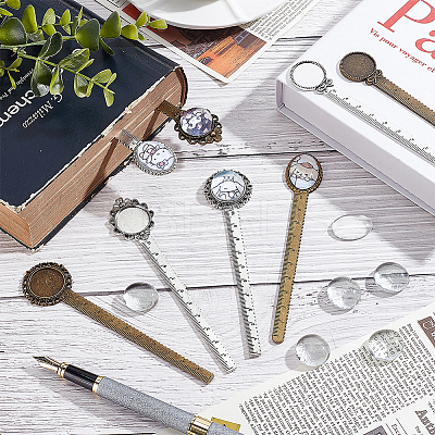 16Pcs 8 Styles Alloy Ruler Bookmark Cabochon Settings FIND-NB0004-42-1
