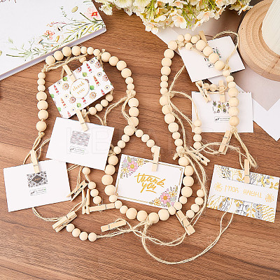 Wall Hanging Photo Display with Wooden Beads Garland AJEW-WH20011-54C-1