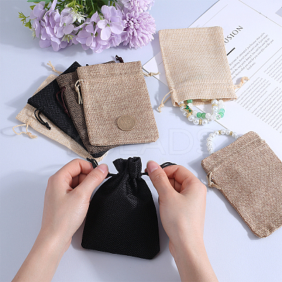 4 Colors Polyester Imitation Burlap Packing Pouches Drawstring Bags ABAG-BBC0001-04B-1