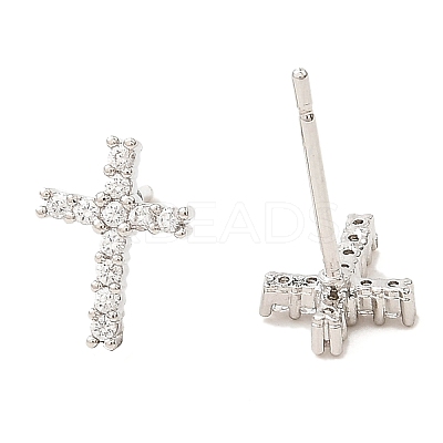 Cross Brass Micro Pave Cubic Zirconia Stud Earrings EJEW-L270-22P-1