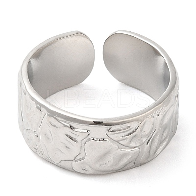 Non-Tarnish 304 Stainless Steel Textured Open Cuff Ring for Women RJEW-I098-26P-1