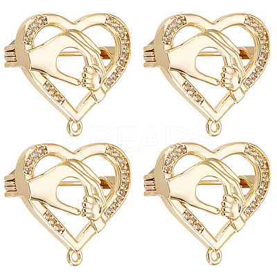6Pcs Clear Cubic Zirconia Heart with Hand Brooch Pin JEWB-BBC0001-03-1