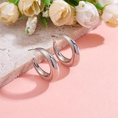 Crescent Moon Chunky Stud Earrings Half Hoop Earrings Open Oval Drop Earrings Teardrop Hoop Dangle Earrings Pull Through Hoop Earrings Statement Jewelry Gift for Women JE1089B-1