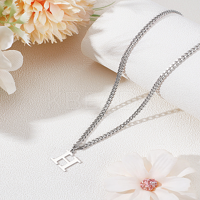 1Pc 304 Stainless Steel Letter Pendant Necklaces NJEW-LP0001-33H-P-1