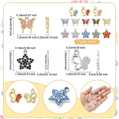 24Pcs 6 Styles Rack Plating Alloy Charms FIND-FS0003-09-1
