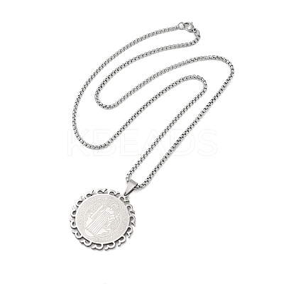 201 Stainless Steel Box Chain Saint Benedict Medal Pendant Necklaces for Women NJEW-M008-01P-1
