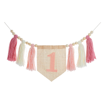 Bohemian Cotton Braided Tassel Banners AJEW-WH0752-049B-1