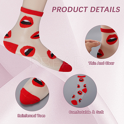 5 Pairs 5 Styles Nylon Glass Silk Socks for Women AJEW-CN0004-34-1