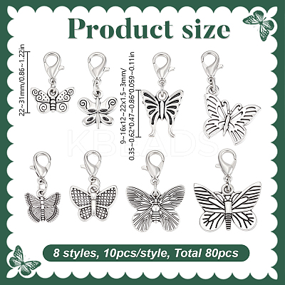 Butterfly Tibetan Style Alloy Pendant Decorations HJEW-HY00129-1