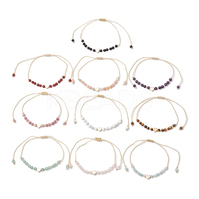 Heart Natural Gemstone Round Beads Braided Nylon Thread Bracelets for Women BJEW-MZ00166-1