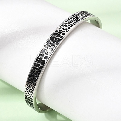 304 Stainless Steel Black Enamel Animal Skin Print Hinged Cuff Bangles for Women SA-CBAC920-02P-1
