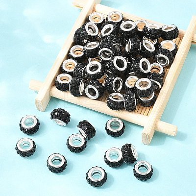 Polymer Clay Rhinestone European Large Hole Beads with Silver Color Plated Brass Cores FPDL-R002-01-1
