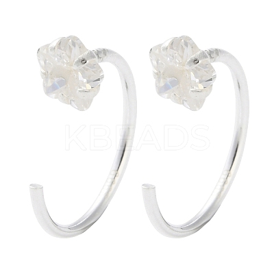999 Fine Silver Micro Pave Clear Cubic Zirconia Pull Through Earrings EJEW-P296-28C-S-1