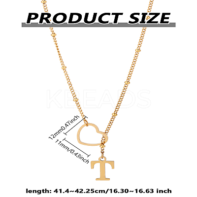 1Pc Letter & Heart Stainless Steel Lariat Necklaces for Women NJEW-LP0002-87G-T-1
