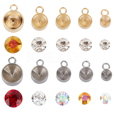 40Pcs Flat Round 304 Stainless Steel Charm Rhinestone Settings DIY-UN0002-71-1