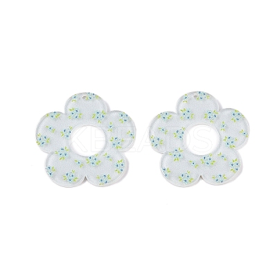 Flower Theme Printed Acrylic Pendants OACR-T028-06B-1