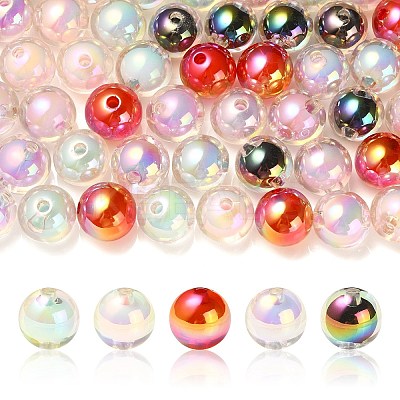 100Pcs UV Plating Transparent Rainbow Iridescent Acrylic Beads TACR-CJ0001-59-1