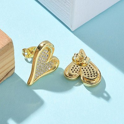 Brass Micro Pave Clear Cubic Zirconia Stud Earrings for Women LS-EJEW-U034-01G-02-1