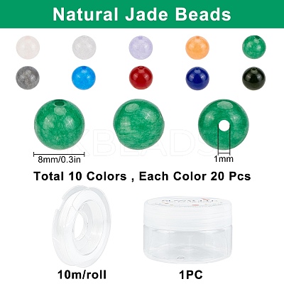 200Pcs DIY Natural & Dyed Malaysia Jade Beaded Stretch Bracelet Making Kits DIY-SC0014-77-1