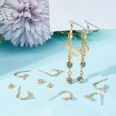 8Pcs Horse Eye Brass with Clear Cubic Zirconia Stud Earrings Findings KK-UN0001-30-1