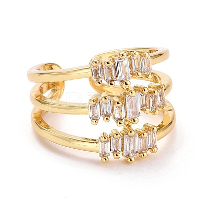 Three Line Cubic Zirconia Cuff Ring RJEW-E170-02G-1