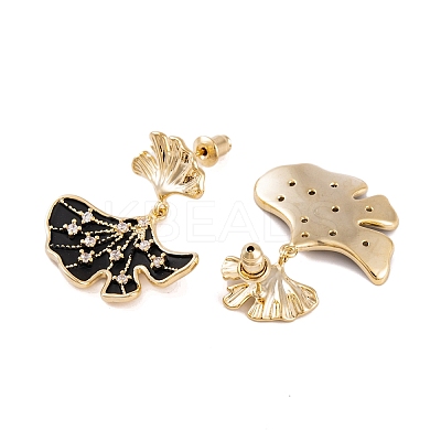 Ginkgo Leaf Brass Pave Clear Cubic Zirconia Stud Dangle Stud Earrings for Women EJEW-G391-10G-01-1