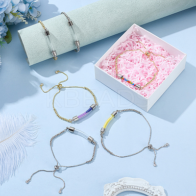 2Pcs 2 Colors Brass Box Chain Slider Bracelet BJEW-PH01899-1