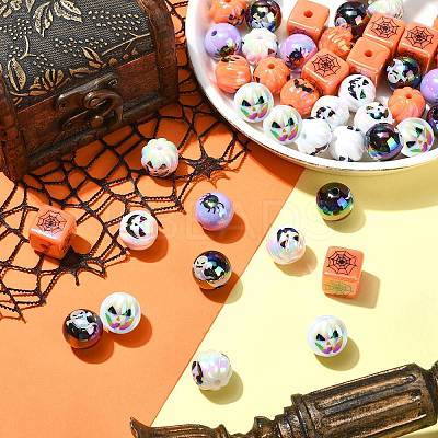 Halloween Theme Plating Acrylic Beads OACR-CJC0009-08-1