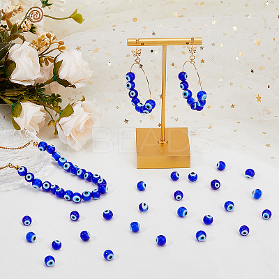 98Pcs Evil Eye Handmade Lampwork Round Bead Strands LAMP-DC0001-20-1