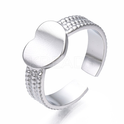 Non-Tarnish 304 Stainless Steel Heart Cuff Ring RJEW-T023-61P-1