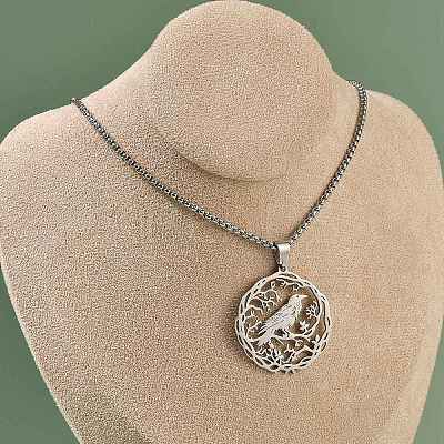 201 Stainless Steel Hollow Hummingbird Pendant Box Chain Necklaces for Women Men LS-NJEW-M086-05P-1