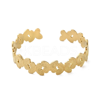 304 Stainless Steel Butterfly Open Cuff Bangles for Women BJEW-M316-05G-1