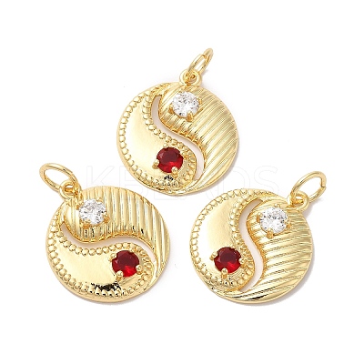 Brass Micro Pave Clear & Red Cubic Zirconia Pendants KK-E068-VF414-2-1