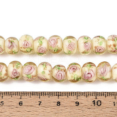 Handmade Lampwork Inner Flower Rondelle Beads Strands LAMP-T022-24I-1