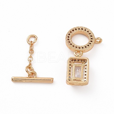 Brass Pave Clear Cubic Zirconia Toggle Clasps KK-E068-VC183-1