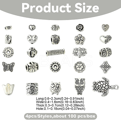 100Pcs 25 Styles Tibetan Style Alloy Beads TIBEB-YW0001-29-1