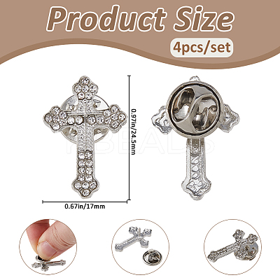 4Pcs Floral Cross Zinc Alloy Rhinestone Lapel Pin Backs for Backpack Clothes JEWB-FH0002-32P-1