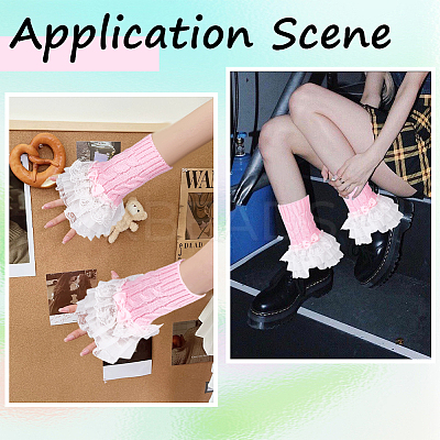 Bowknot Cotton Womens Knitting Floral Lace Wrist Cuffs For Wedding Party AJEW-WH20060-34A-1