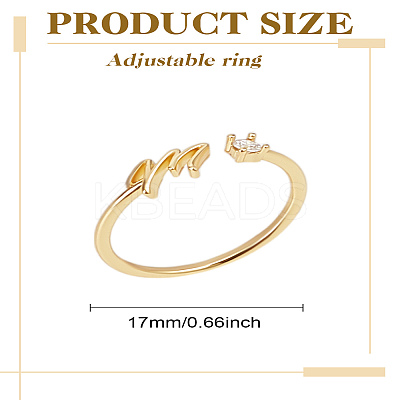 1Pc Letter Brass Rhinestone Open Cuff Rings for Women AJEW-LP0004-47M-G-1
