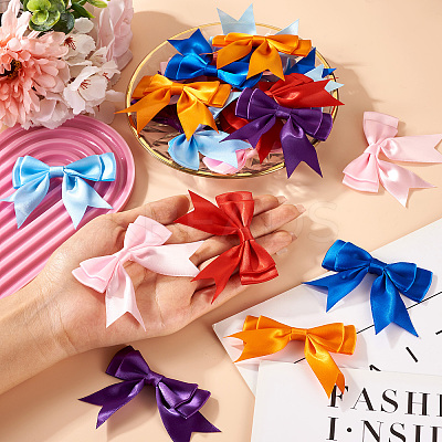 24Pcs 6 Colors Bowknot Handmade Polyester Ornament Accessories AJEW-TA0001-64-1