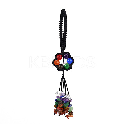 Flower Dyed Natural Gemstone Braided Thread Pendant Decorations HJEW-K046-04A-1